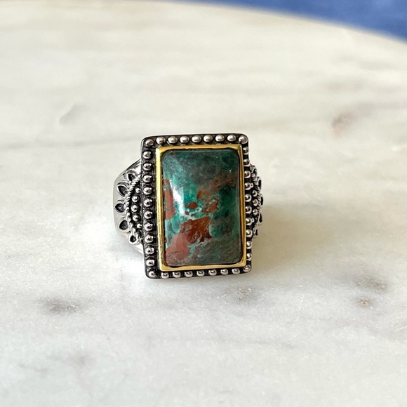 KHR Jewelry - Green Turquoise Cushion KHR India Sterling Silver Ring